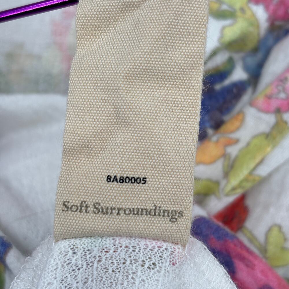 Soft Surroundings Bath Robe Size M White Multi Floral Belted Pockets Stretch - Picture 11 of 11